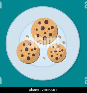 chocolate chip cookie on the plate  for pastry food concept vector illustration Stock Vector
