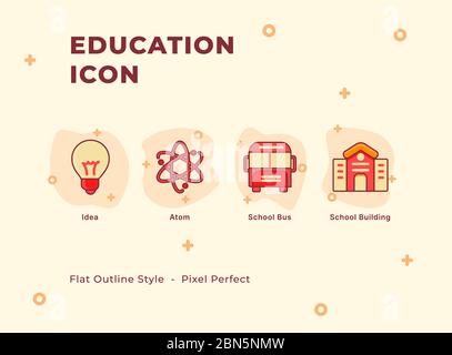 education icon set outline style filled color modern flat design vector ...