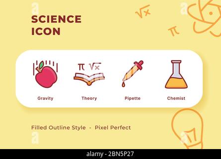 Science icon set with modern flat filled outline style full color ...