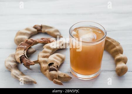 Tamarindo drink, tamarind water. sweet juice in mexico Stock Photo