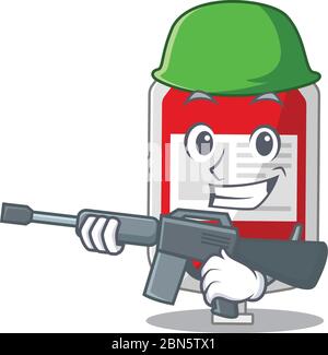 A cartoon picture of Army blood plastic bag holding machine gun Stock Vector