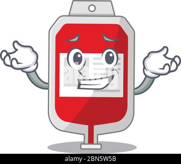 A cute picture of grinning blood plastic bag caricature character Stock Vector