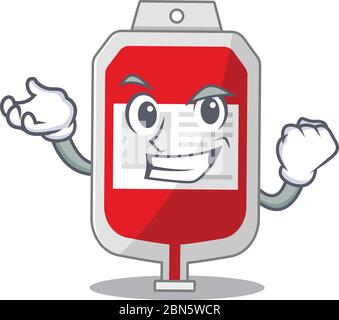 A funny cartoon design concept of blood plastic bag with happy face Stock Vector