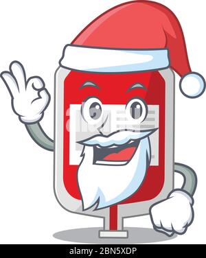 cartoon character of blood plastic bag Santa having cute ok finger Stock Vector