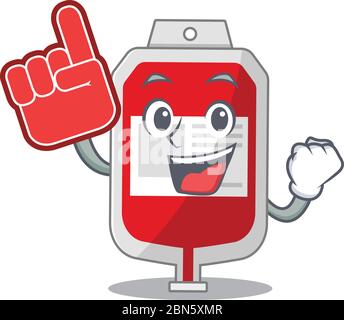 Blood plastic bag in cartoon drawing character design with Foam finger Stock Vector