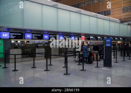 SAN FRANCISCO, CALIFORNIA, UNITED STATES - NOV 27th, 2018: Check-in counters inside of terminal of San Francisco International Airport SFO Stock Photo