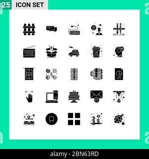 Pack of 25 Modern Solid Glyphs Signs and Symbols for Web Print Media such as stationary, professional growth, conversation, personal up gradation, har Stock Vector