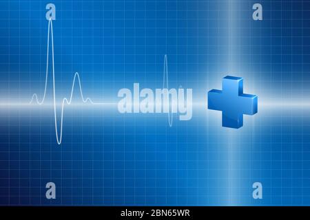 Plus sign on blue abstract background. 3d cross symbol for healthcare, medical and pharmacy. 3D rendering design. Stock Photo