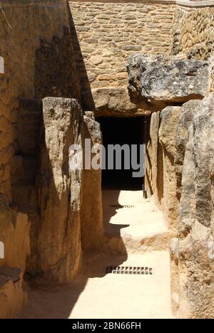 Entrance to the Dolmen de Viera, The Dolmens, Antequera, Malaga Province, Andalucia, Spain. Stock Photo