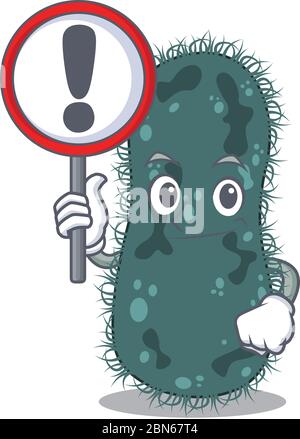 A cartoon icon of thermotogae with a exclamation sign board Stock Vector