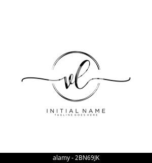 Initial VL handwriting logo with circle template vector logo of