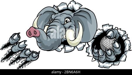 Elephant Golf Ball Sports Animal Mascot Stock Vector