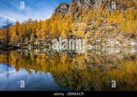 Lago delle Streghe at autumn, Parco Naturale dell'Alpe Veglia e dell'Alpe Devero, Verbano Cusio Ossola, Piemonte, Italy, Southern Europe Stock Photo