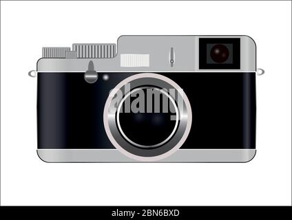 Retro camera on 35mm negatives. Analog photography. Vintage hobby. Stock Vector