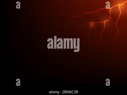 Thunder storm vector realistic lightning thunderbolt in red or orange tone on black background, Magic and bright electricity effects. Business barrier Stock Vector