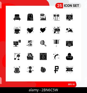 Group of 25 Solid Glyphs Signs and Symbols for party, loudspeaker, package, public, modern Editable Vector Design Elements Stock Vector