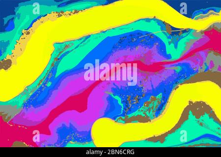 Bright colored marble pattern. Fluorescent liquid background. Artwork abstract vector texture Stock Vector
