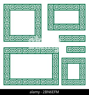 Celtic vector frame or border pattern collection square and rectangle shapes - green Irish knots, braided design perfect for greeting card, wedding in Stock Vector