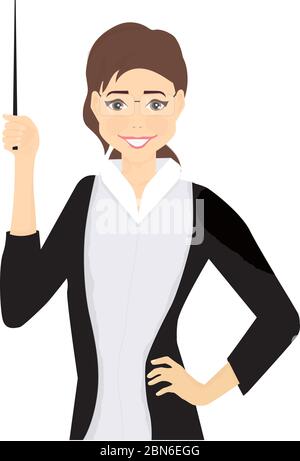 woman in a jacket with glasses and pointer Stock Vector