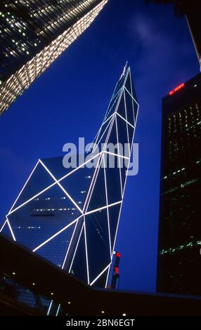 China: Bank of China Tower or BOC Tower (constructed between 1985 and 1990), Central, Hong Kong.  Originally a sparsely populated area of farming and Stock Photo