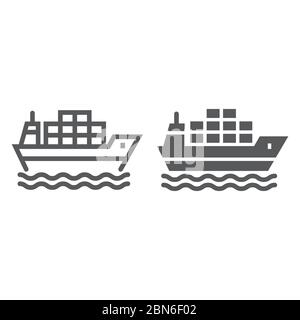 Cargo ship line and glyph icon, logistic and delivery, delivery ship sign vector graphics, a linear icon on a white background, eps 10. Stock Vector