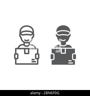 Delivery man line and glyph icon, courier and delivery, man holding box sign vector graphics, a linear icon on a white background, eps 10. Stock Vector