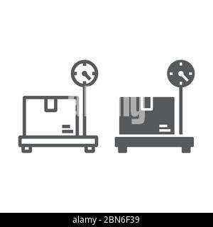 Box on storage scale line and glyph icon, logistic and delivery, platform scale sign vector graphics, a linear icon on a white background, eps 10. Stock Vector