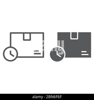 Fast delivery time line and glyph icon, logistic and delivery service, package box with clock sign vector graphics, a linear icon on a white Stock Vector
