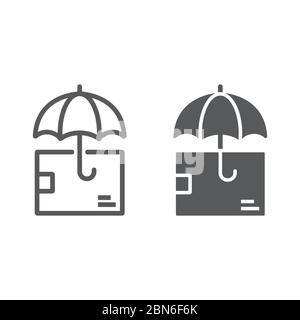 Delivery insurance line and glyph icon, logistic and delivery, package box with umbrella sign vector graphics, a linear icon on a white background Stock Vector