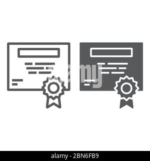 Certificate line and glyph icon, education and school, diploma sign vector graphics, a linear icon on a white background, eps 10. Stock Vector