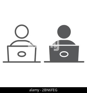 Student with laptop line and glyph icon, education and school, male worker sign vector graphics, a linear icon on a white background, eps 10. Stock Vector