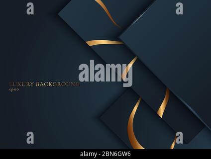 Abstract background blue geometric square shape overlapping with golden stripes curved line  modern luxury style. Vector illustration Stock Vector