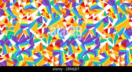 Colorful triangles - seamless pattern. Funny cartoon triangles. Colors of rainbow. Stock Vector