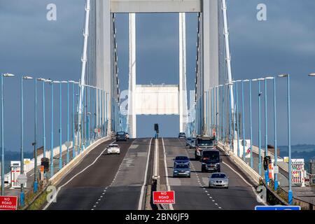 13.05.20. Coronavirus Pandemic.  Traffic on the M48 motorway across the Severn Bridge between England and Wales this morning, after the easing of gove
