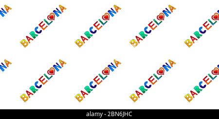 Barcelona. Funny cartoon colored seamless pattern. The word Barcelona is often repeated. Stock Vector