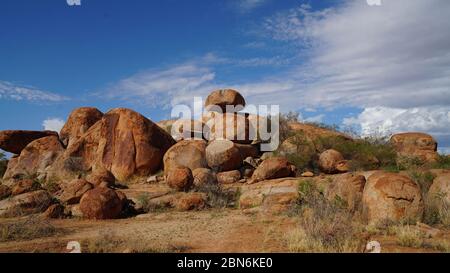 Devil's Marbles area in the outback of Australia, a sacred place for aborigenees Stock Photo