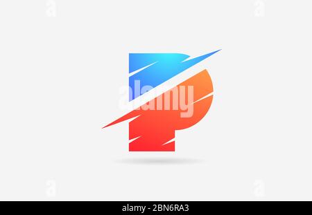 P blue orange alphabet letter logo icon for company and business with slice design Stock Vector