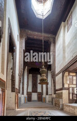 Mamluk qa'a or reception hall in Bayt Zaynab Khatun, an Ottoman house in Cairo, Egypt Stock Photo