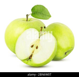 three green apple sliced isolated on a white background with clipping path Stock Photo