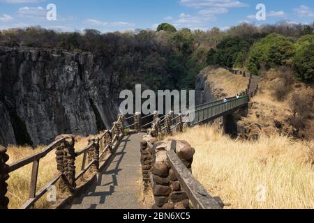 Spectacular bridge on Zambian side of Victoria Falls National Park Stock Photo