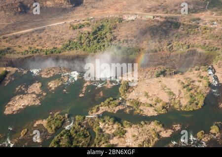 Victoria Falls waterfall seen from the air. Stock Photo
