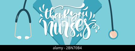 Thank you nurses lettering vector text on white mask background ...