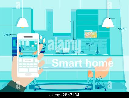 Manage your smart home technology in the kitchen Stock Vector