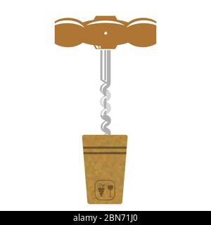 Retro Wood Corkscrew Icon for Opening Wine Bottle Cup Isolated on White ...