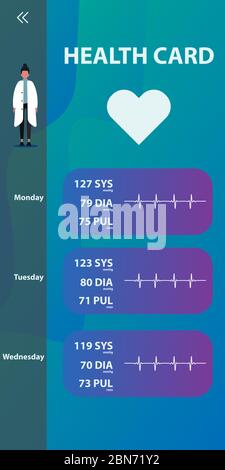 Vector illustration of patient health card with vital signs Stock Vector