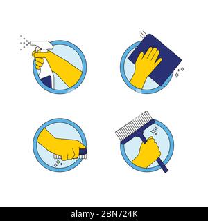 Cleaning coloured flat icons set Stock Vector