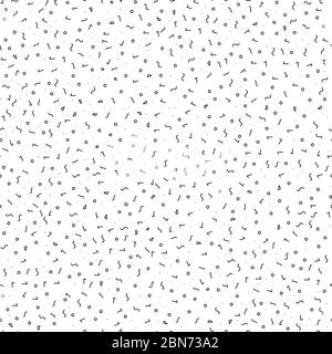 Memphis style doodle vector pattern with different hand drawn shapes. Seamless background with black geometric lines, circles, triangles on white Stock Vector