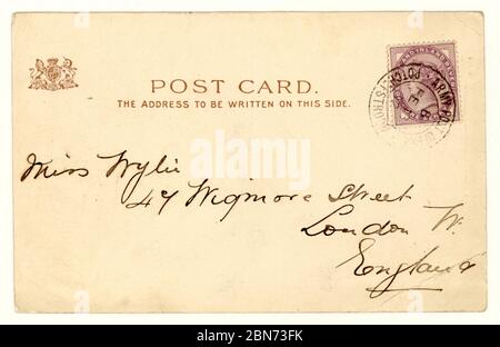 Reverse of postcard from Potchefstroom, S. Africa, sent just before the end of the Boer War, still bearing a Queen Victoria stamp, even though she had died in 1901. posted February 1902 Stock Photo