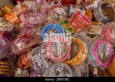Colourful Plastic Bangles in a Box selling at tirumala tirupati devastanams Stock Photo