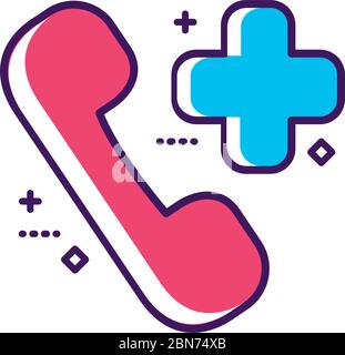 medical cross with telephone line and fill style Stock Vector